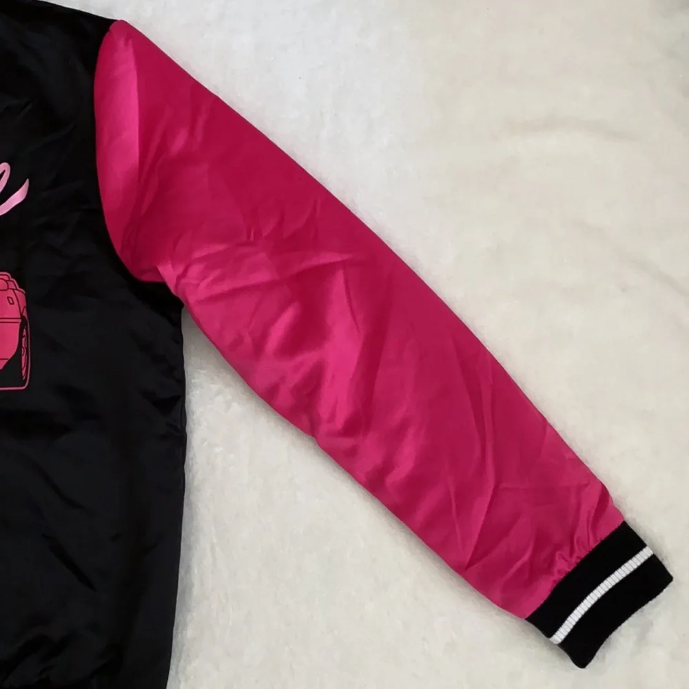 Barbie | Limited Edition Satin Bomber Jacket Corvette Graphic Black Pink (XL)